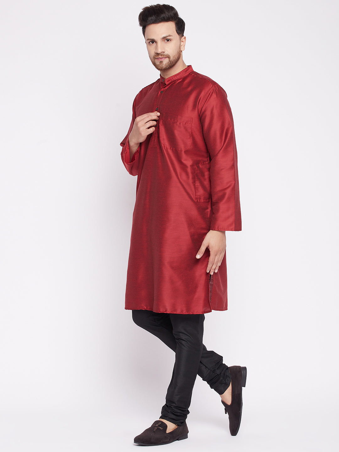 Men's Long Kurta with Band Collar -