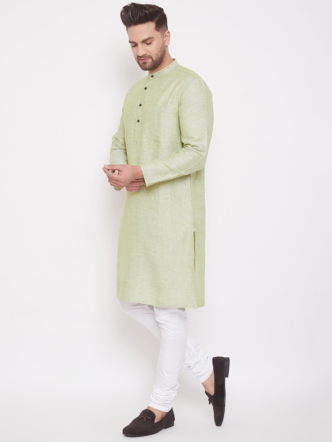 Men's Light Green Dobby Cotton Kurta