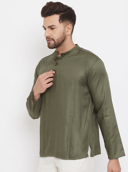 Men's Olive Green Button Placket Shirt Kurta