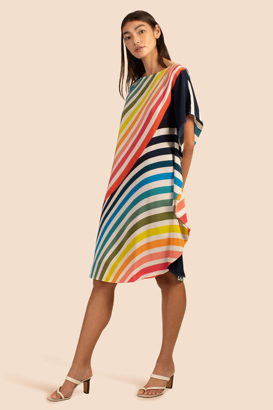 Women's Rainbow Stripes Short Silk Crepe Kaftan