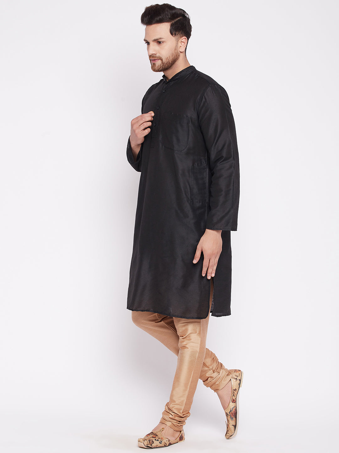 Men's Long Kurta with Band Collar -