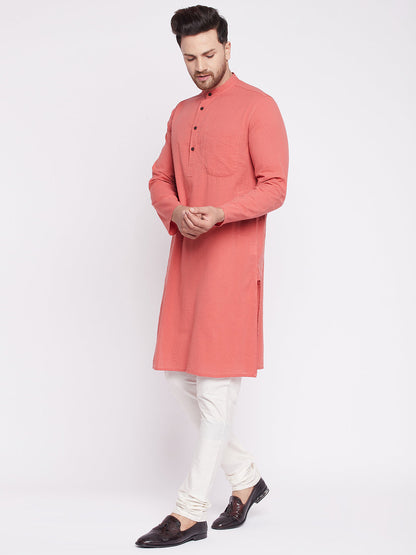 Men's Long Kurta with Band Collar -