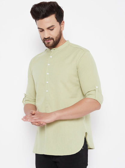 Men's Solid Linen Short Kurta