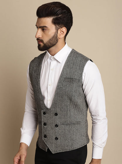 Men's Woolen Double Breast Waist Coat