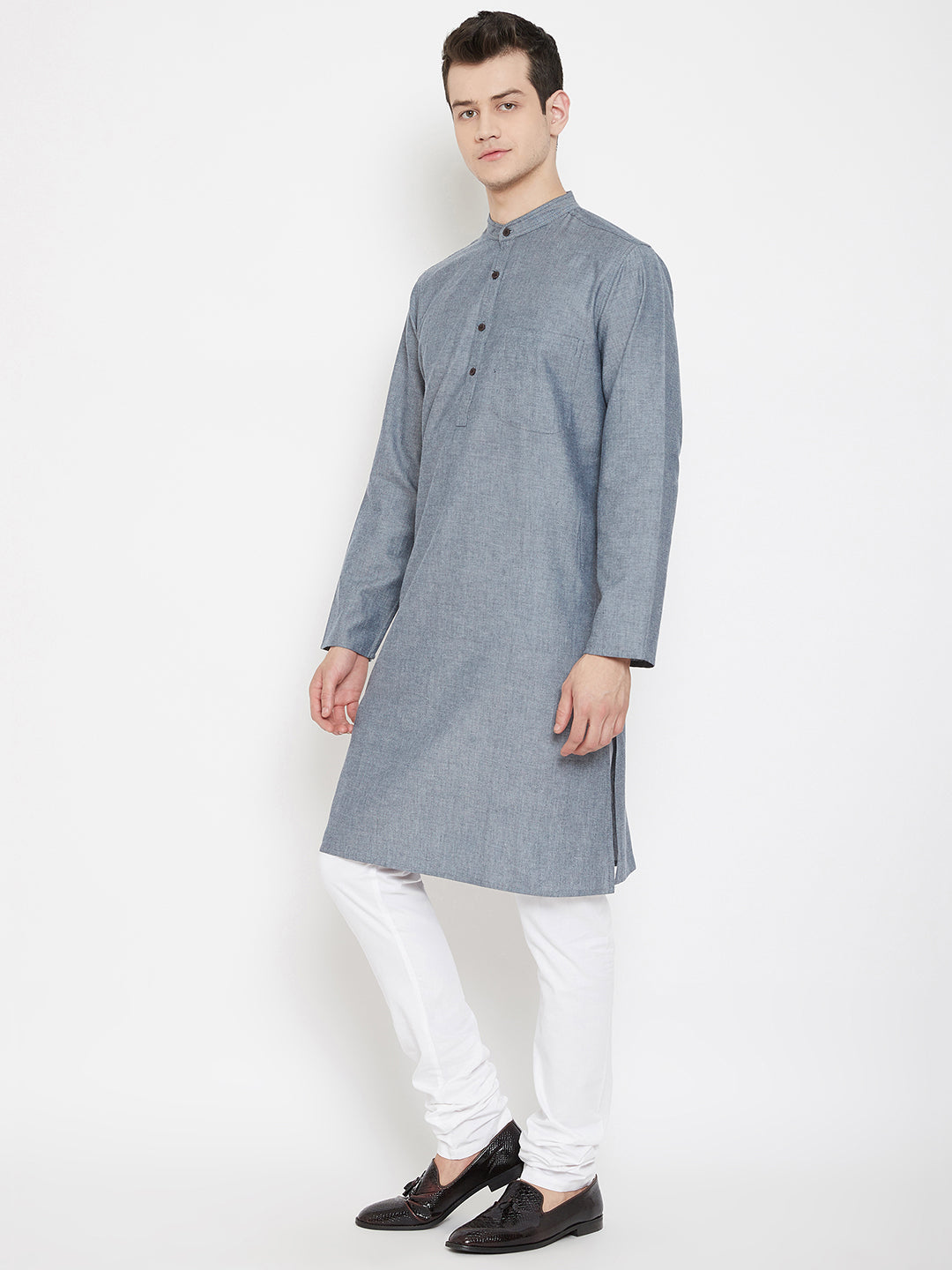 Men's Grey Woven Design Straight  Kurta