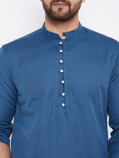 Men's Woven Design Blue Straight Kurta