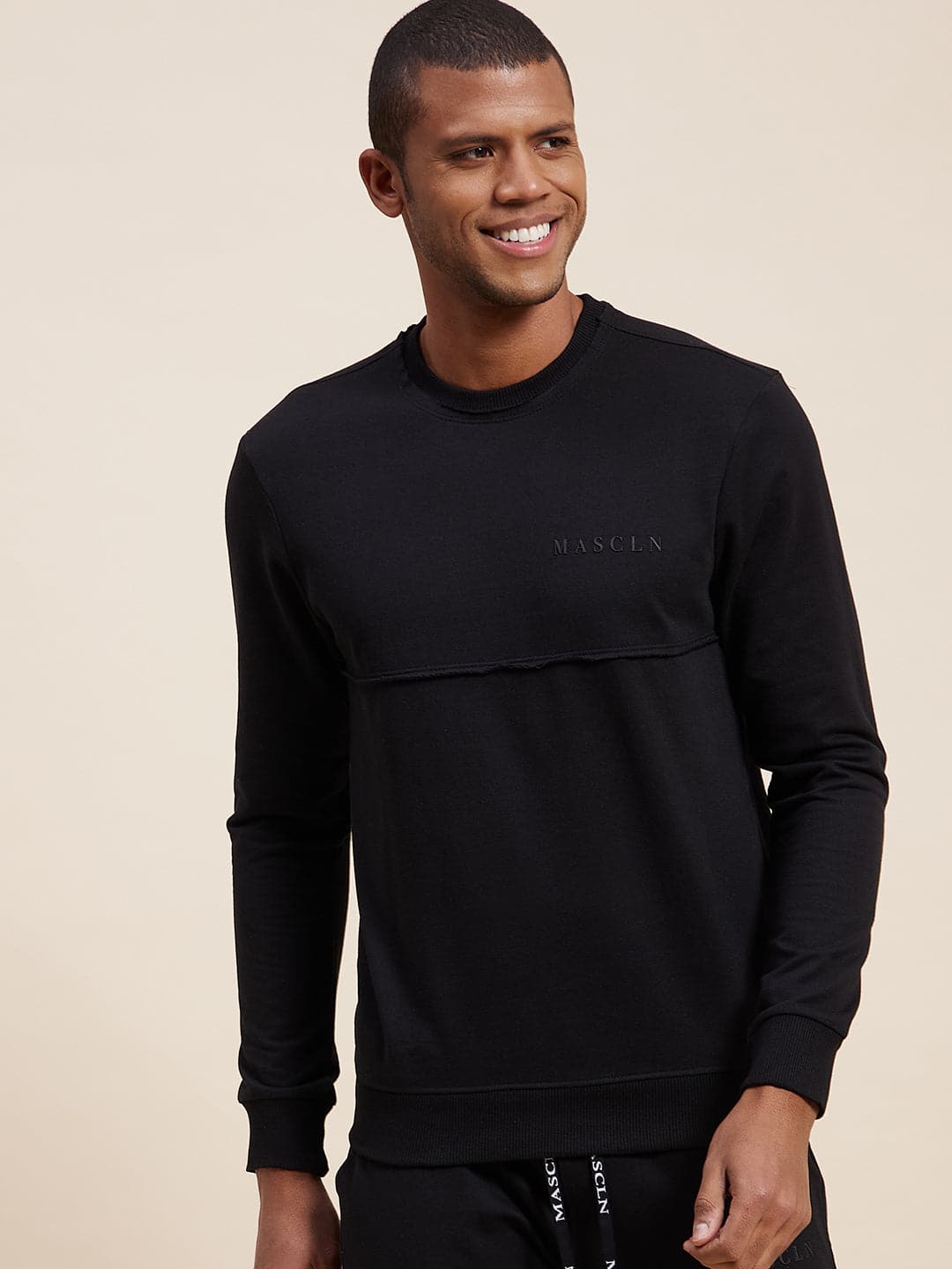 Men's Black MASCLN Puff Print Sweatshirt - LYUSH-MASCLN