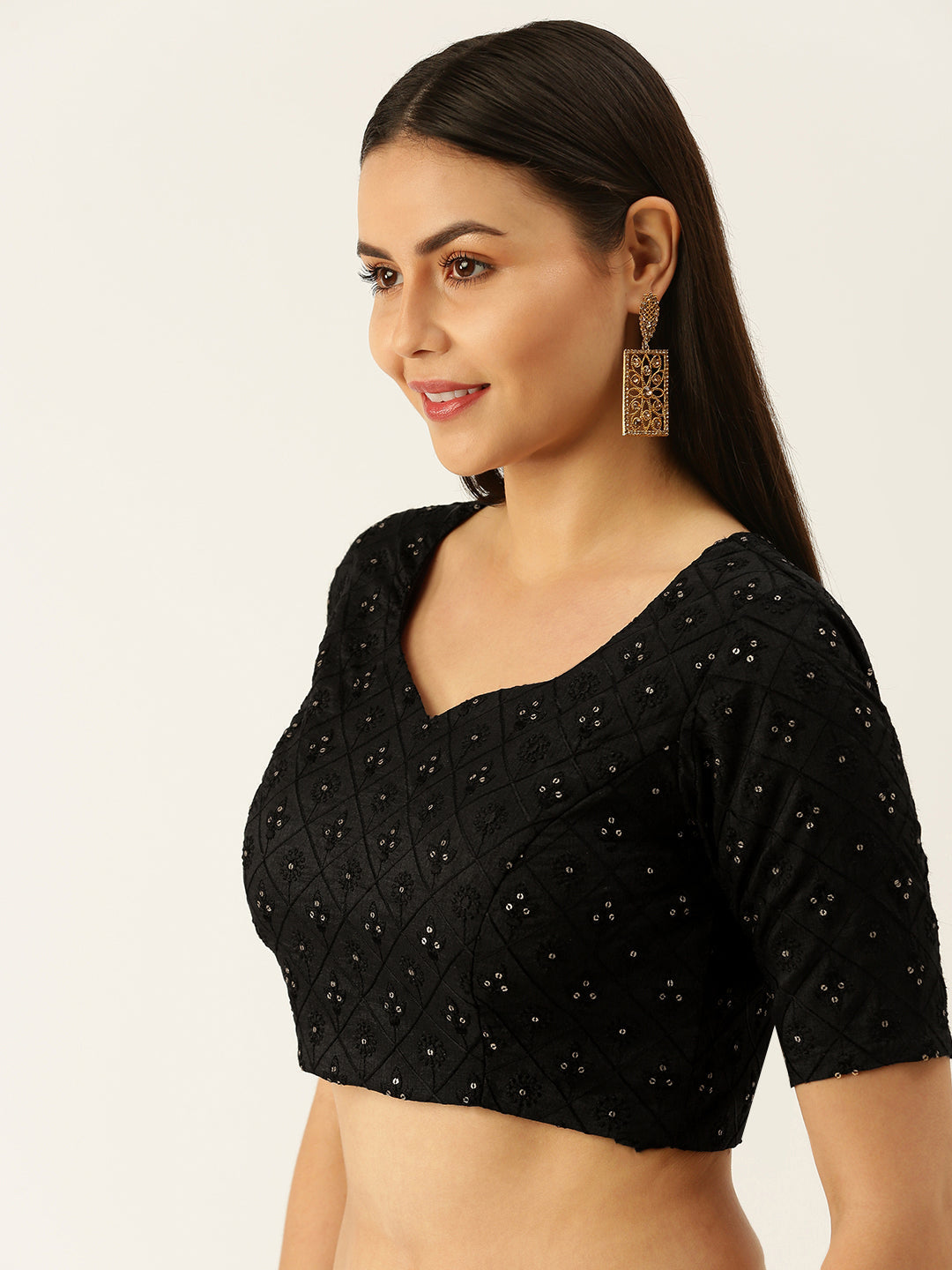 Women's Black Thread Work Georgette Blouse