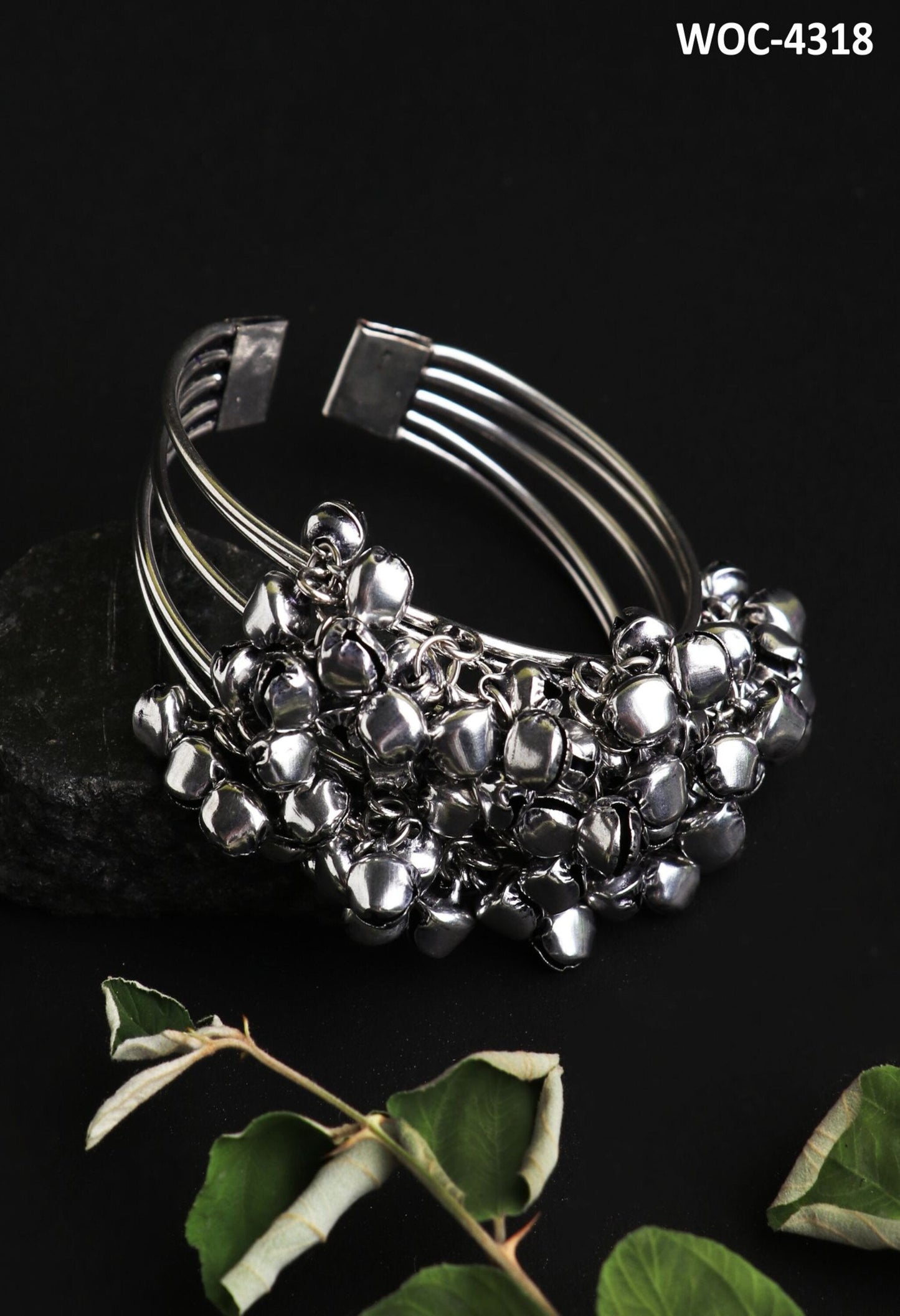 Women's Matt Silver  Oxidised Ghungroo Bracelet