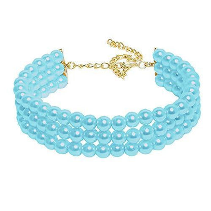 Women's Gold Plated Turquoise Handcrafted 3 Layer Light Weighted Pearl Choker Necklace Set