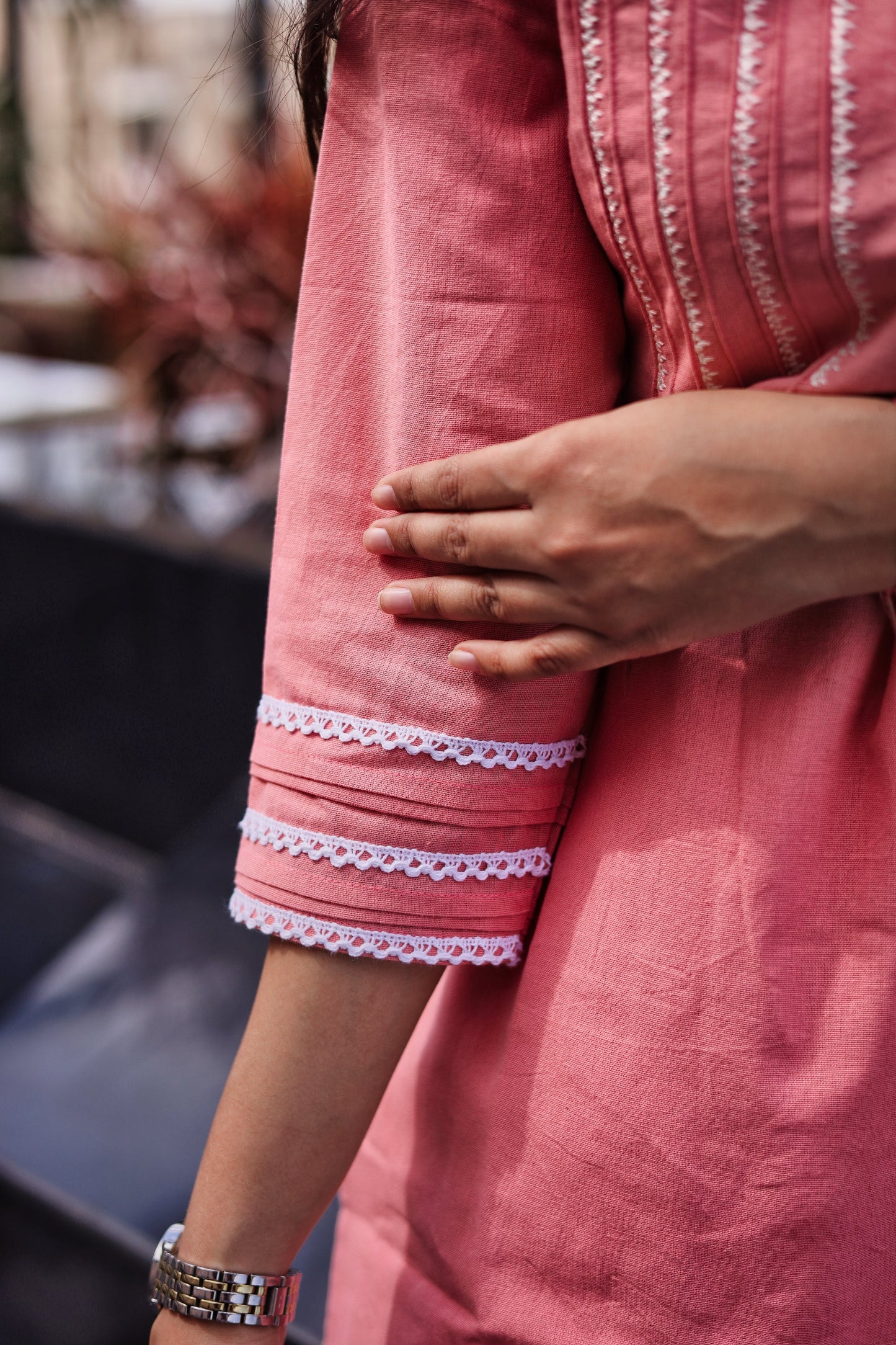 Women's Coral Straight Embroidered Pintuck Kurta & Palazzo Set