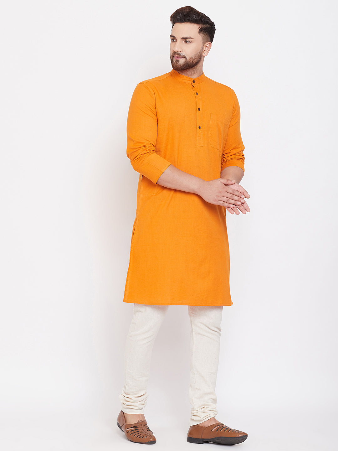 Men's Pure Cotton Kurta With Band Collar