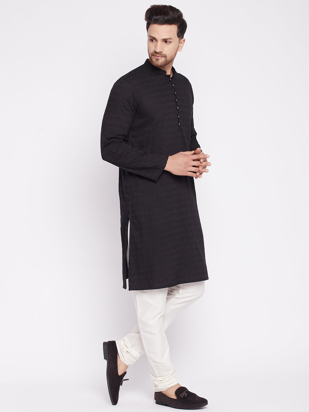 Men's Long Kurta with Band Collar -