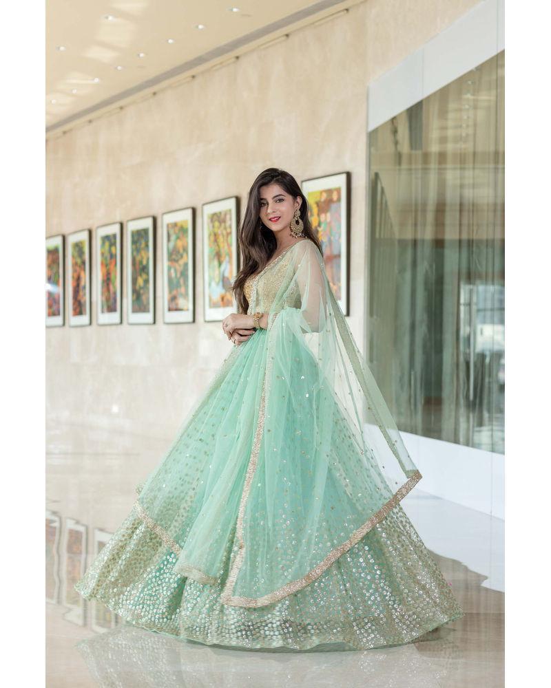 Women's Mint Green Lehenga (3pcs set) - Label Shaurya Sanadhya