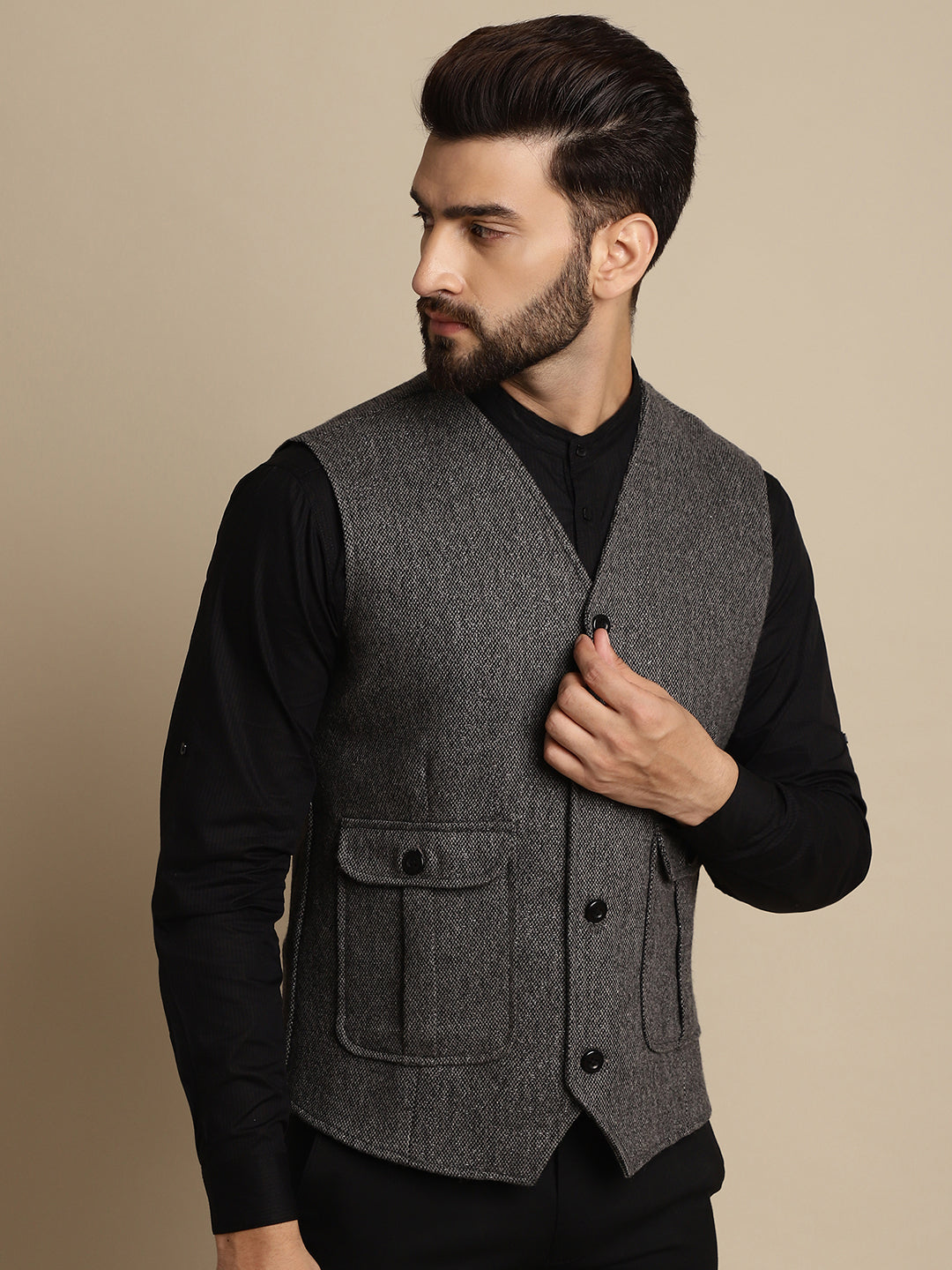 Men's Woolen Waistcaot With Patch Pocket