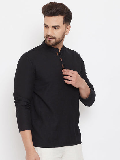 Men's Black Button Placket Shirt Kurta