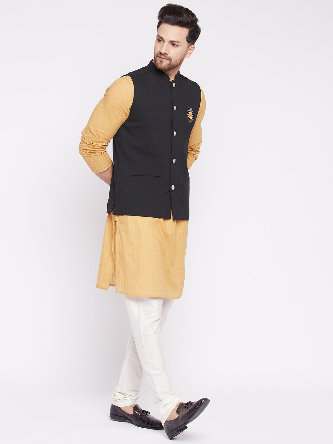 Men Black Nehru Jacket by  (1 Pc Set)