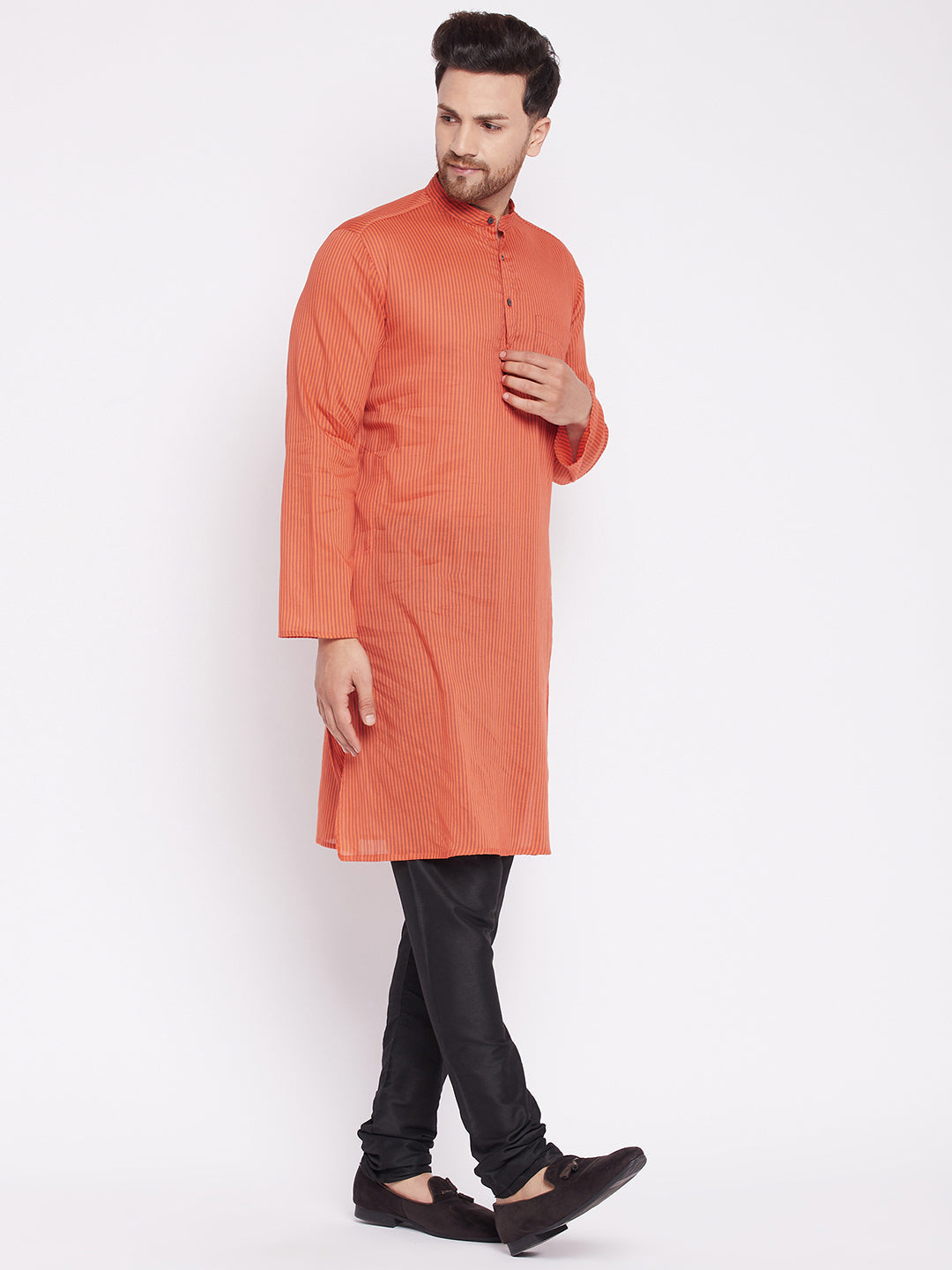 Men's Long Kurta with Band Collar -