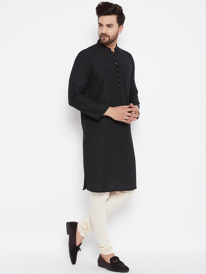 Men's Solid Black Linen Kurta