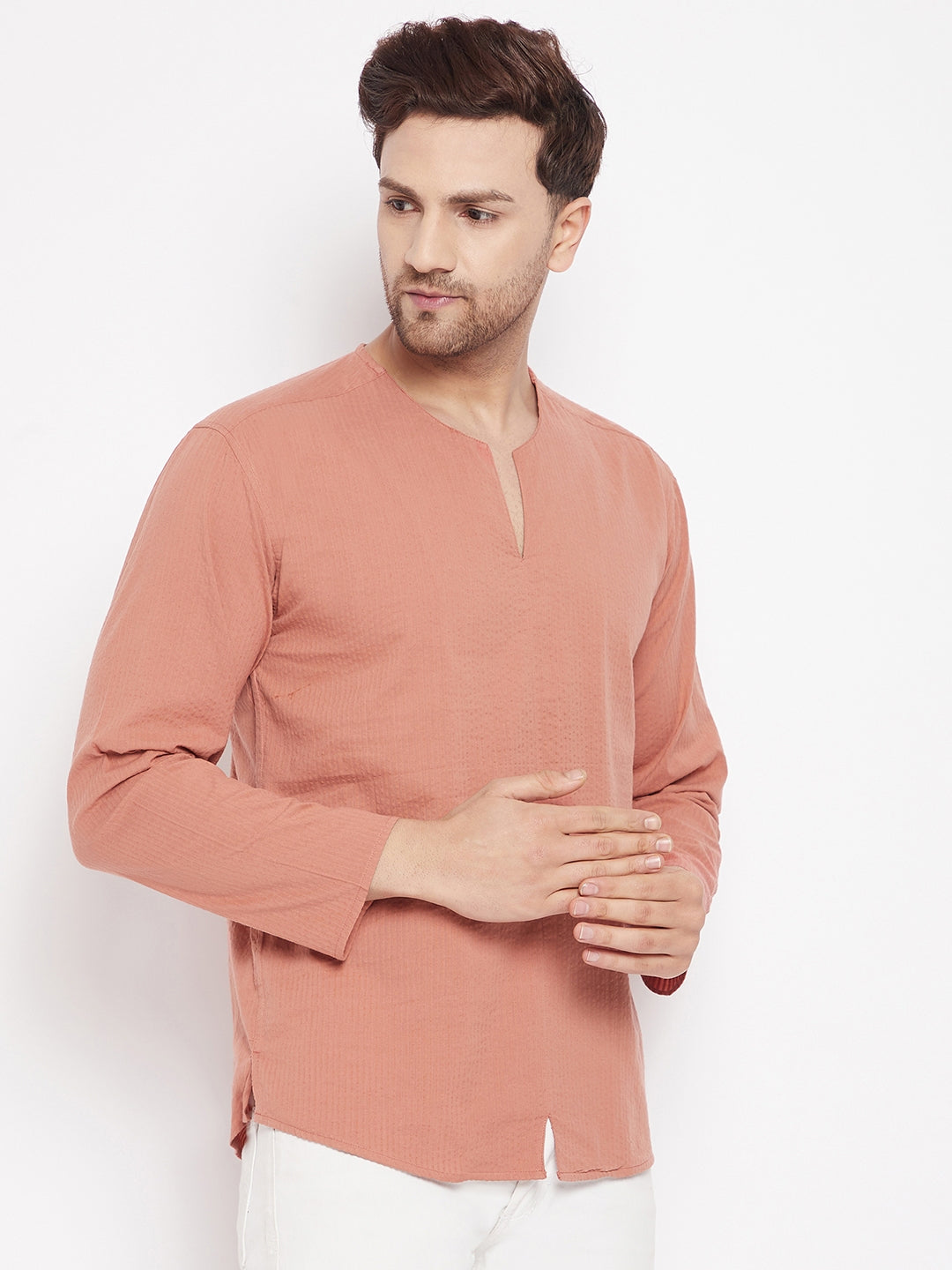 Men's Brown Color Kurta with Slit Neckline