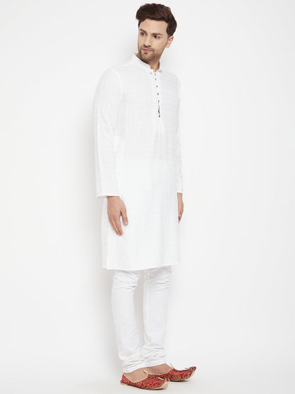 Men's White Color Long Kurta with Band Collar