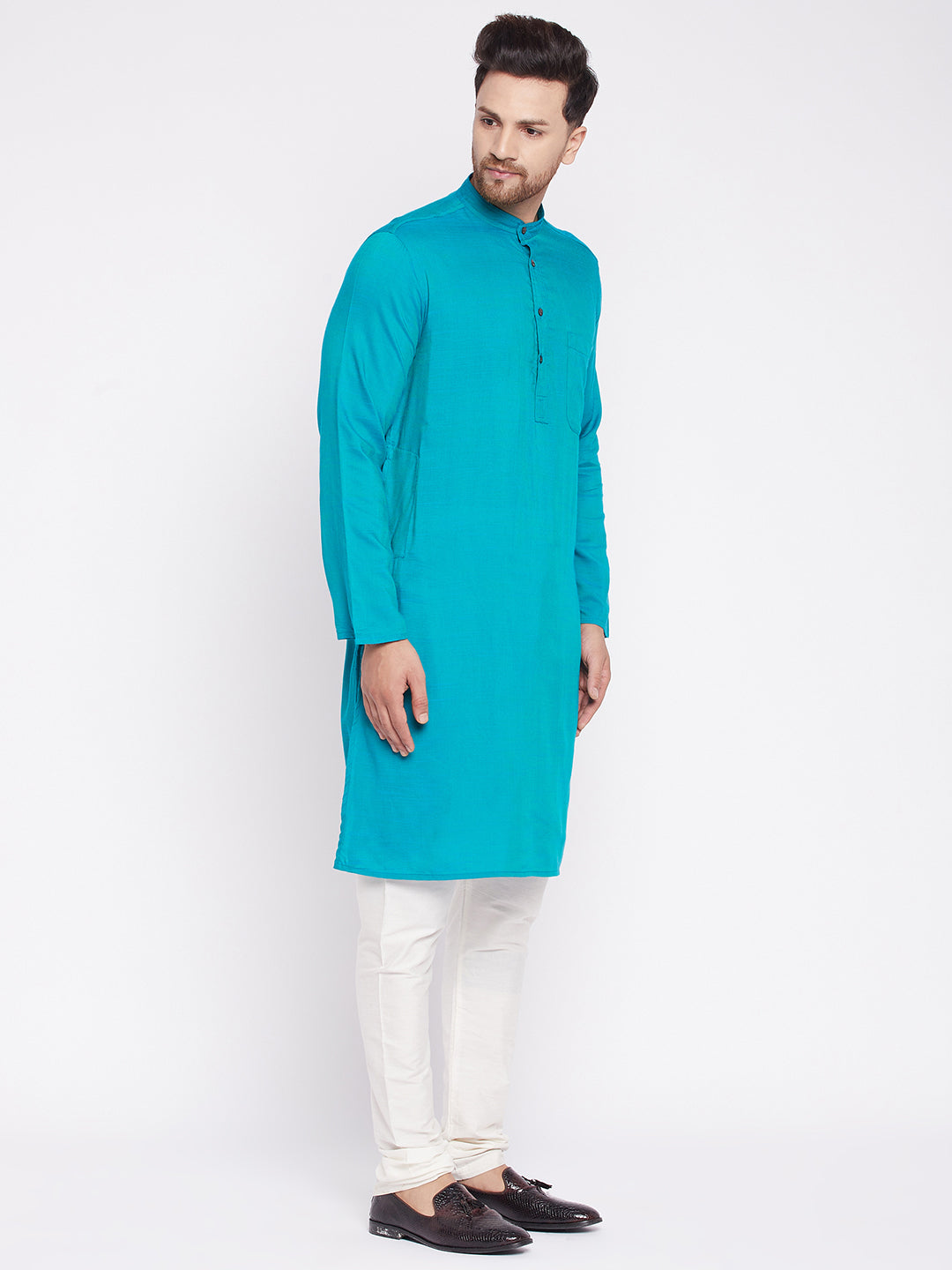 Men's Long Kurta with Band Collar -