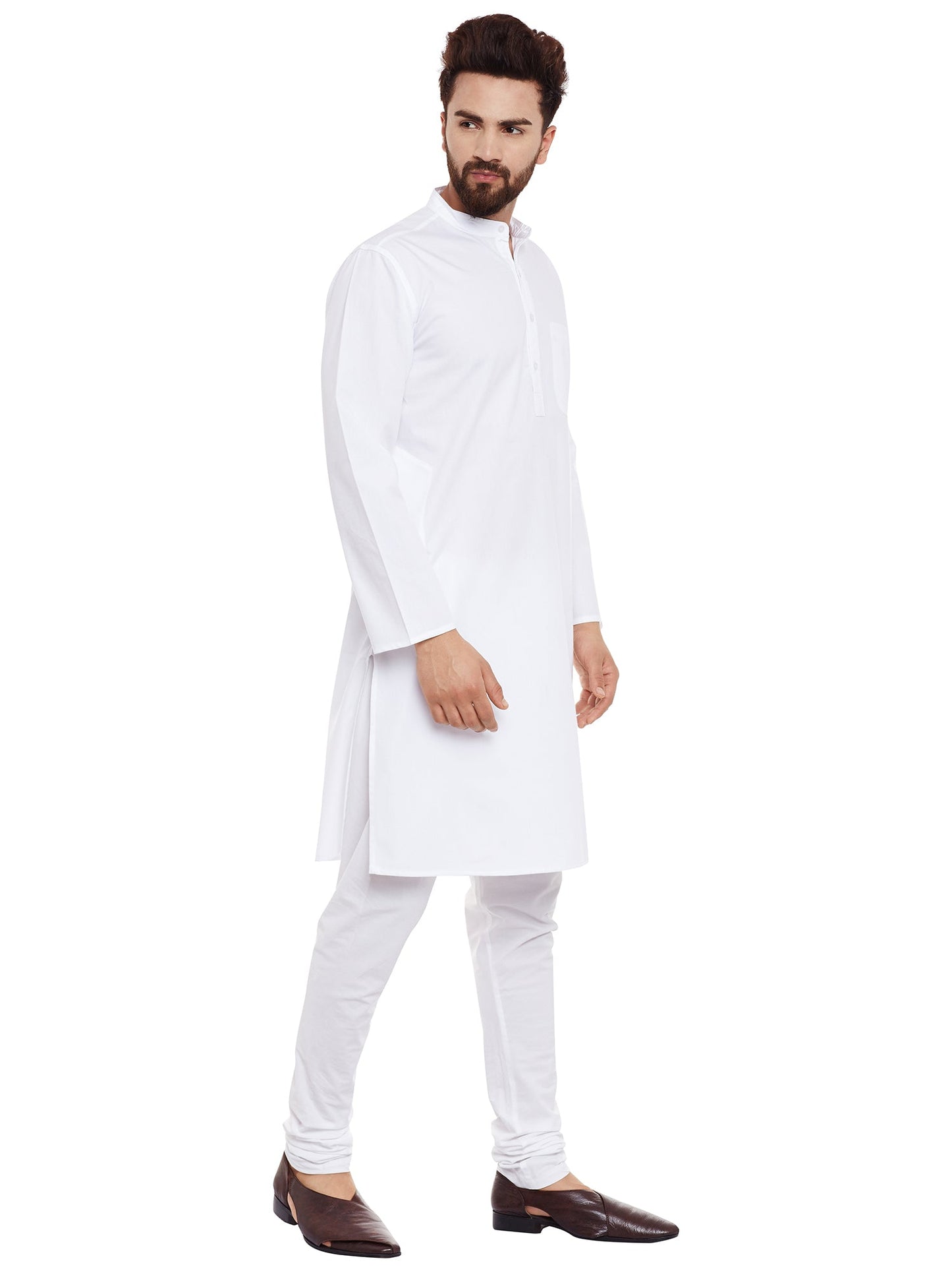 Men's Crisp White Cotton Solid Kurta