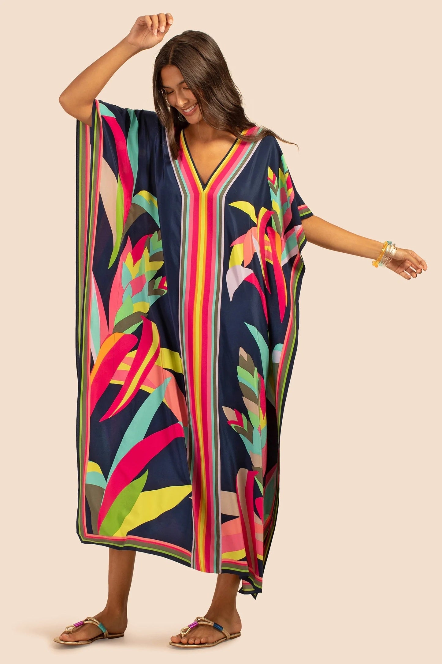 Women's Colorful Floral Silk Crepe Kaftan