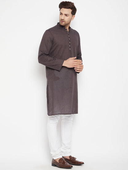 Men's Brown Color Long Kurta with Band Collar