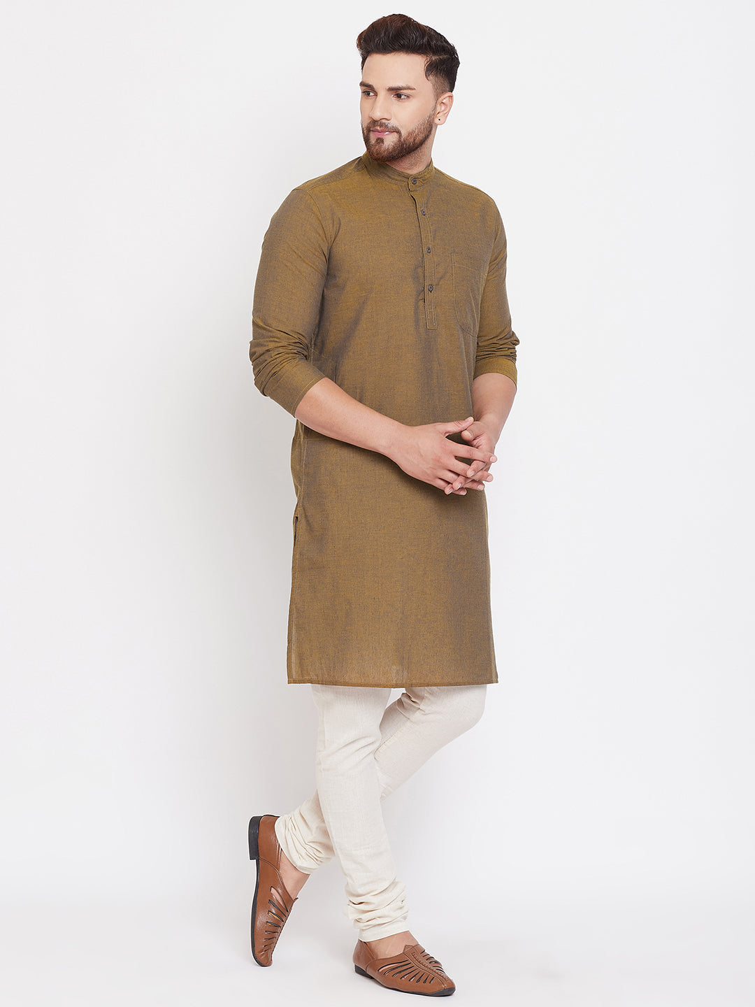 Men's Pure Cotton Kurta With Band Collar