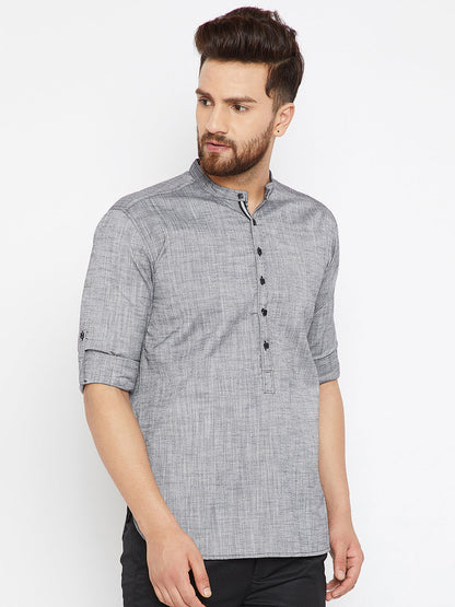 Men's Textured Grey Shirt Kurta