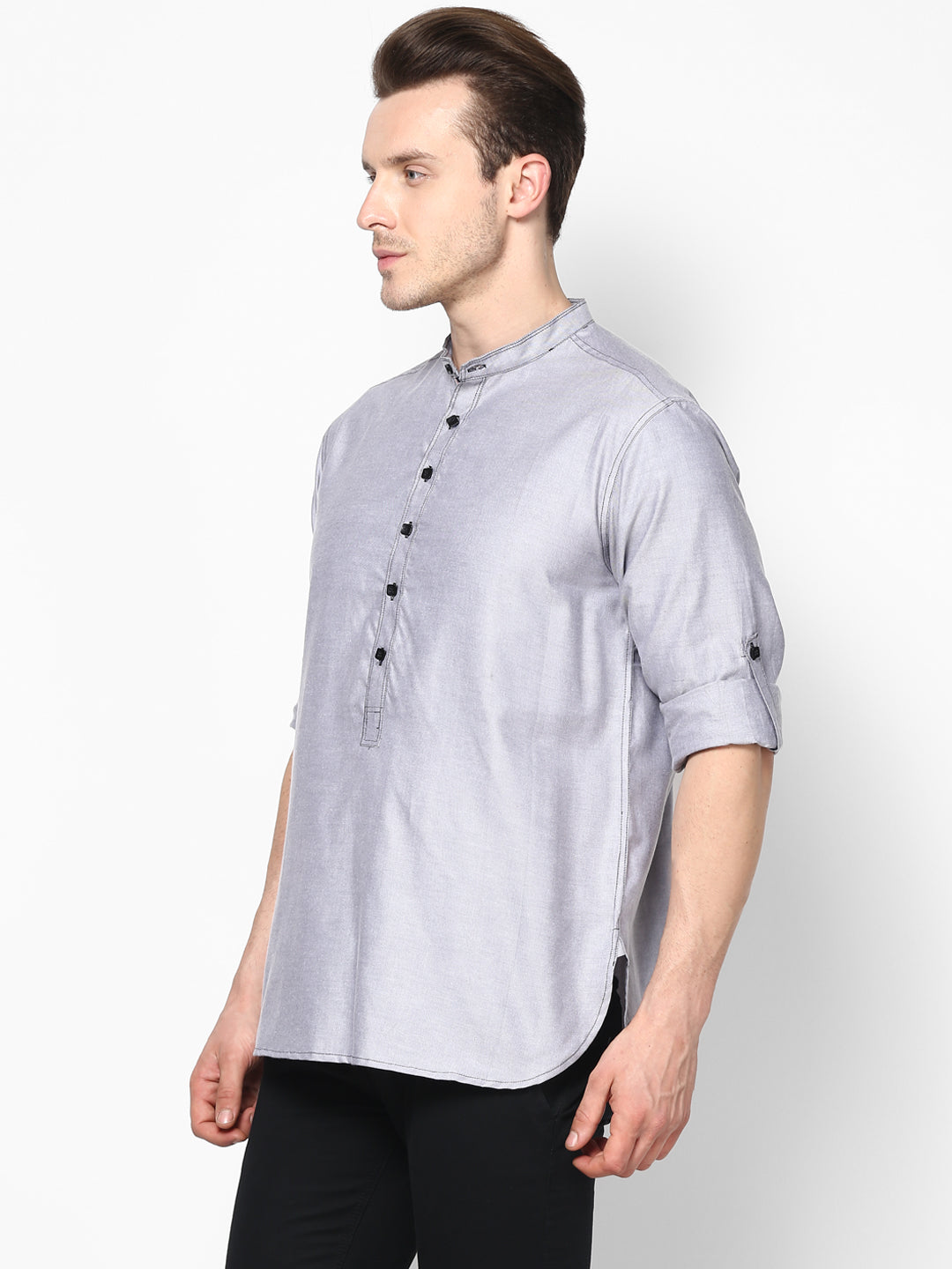 Men's Grey Pure Cotton Shirt Kurta