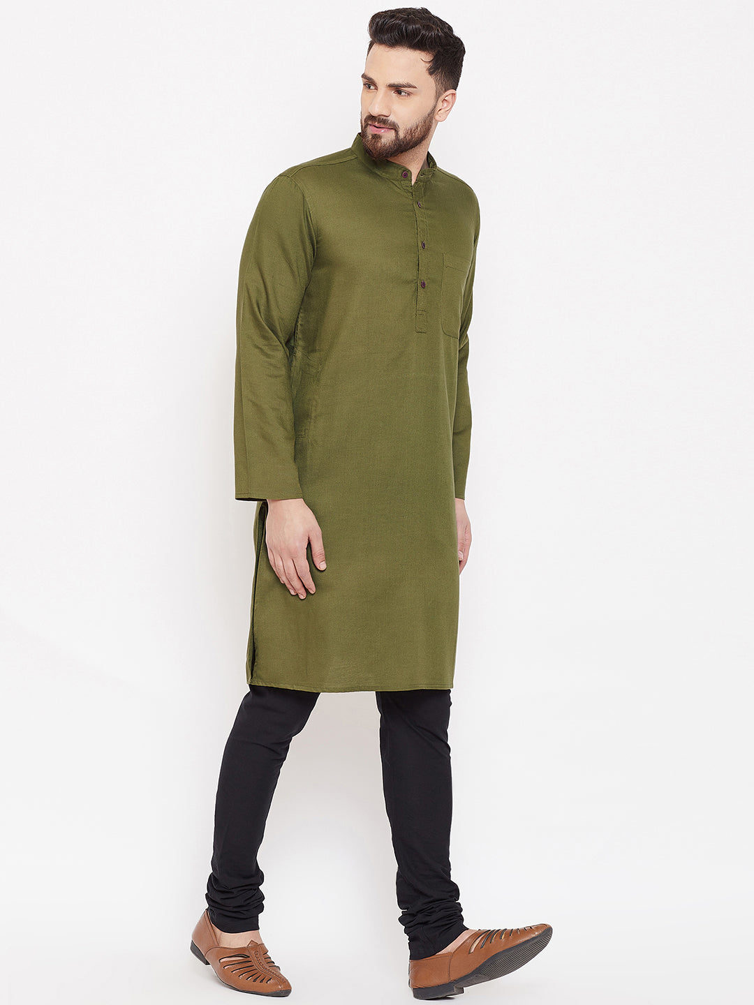 Men's Linen Kurta With Band Collar