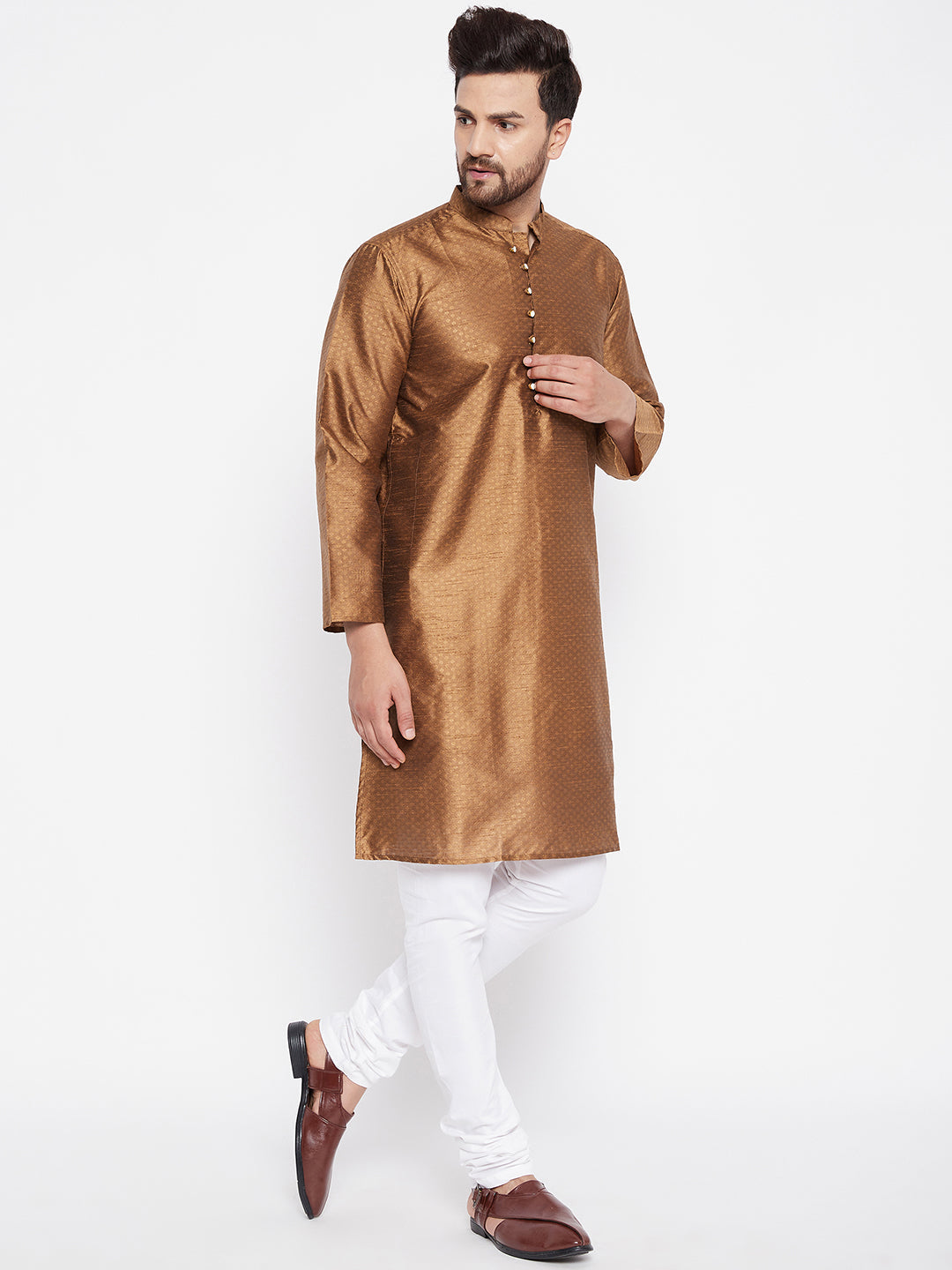 Men's Woven Design Brown Straight  Kurta