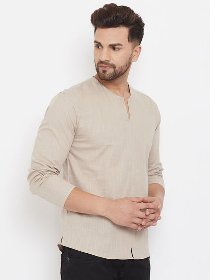 Men's Beige Summer Casual Shirt Kurta