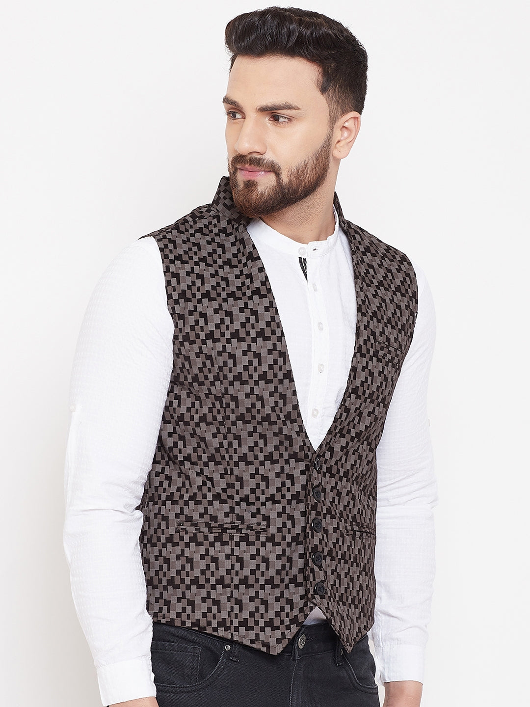 Men's Printed Brown Pure Cotton Waistcoat