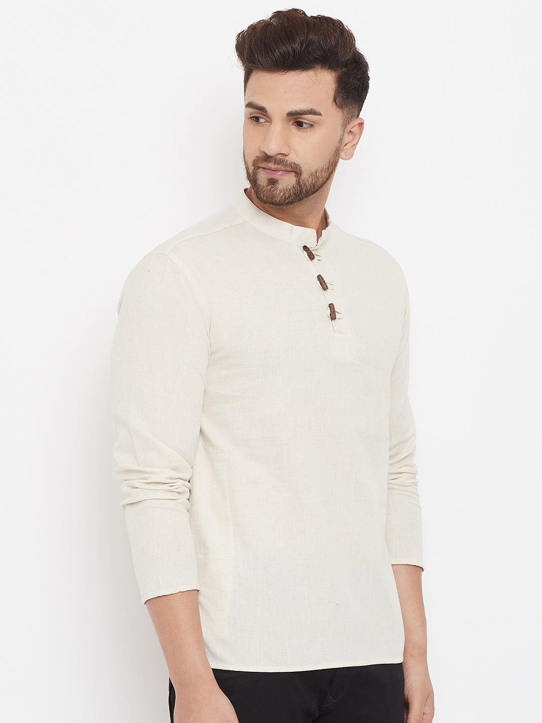 Men's Cream Button Placket Shirt Kurta