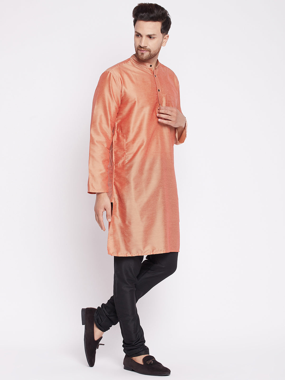 Men's Long Kurta with Band Collar -