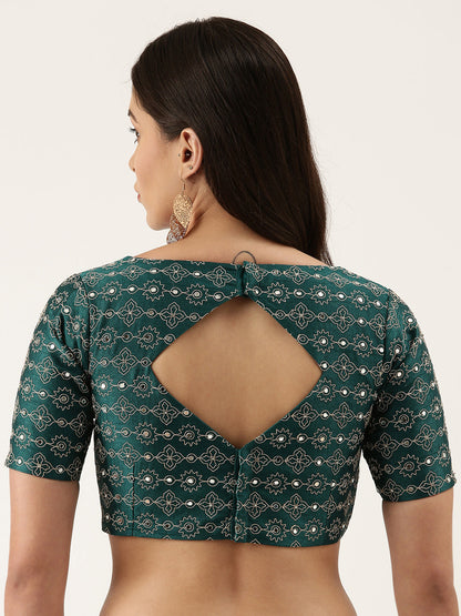 Women's Green Mirror Work Pure Silk Blouse