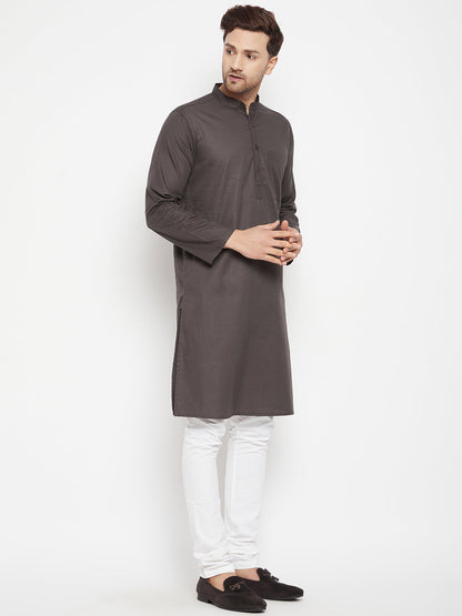 Men's Brown Color Long Kurta with Band Collar