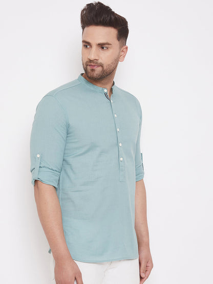 Men's Blue Linen Shirt Kurta