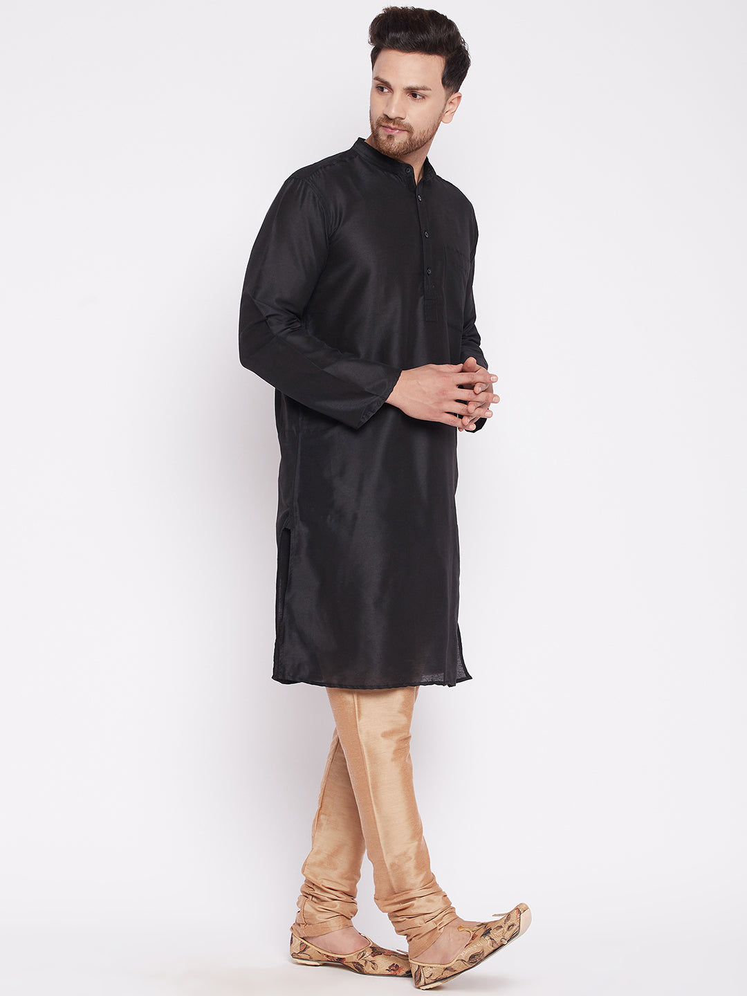 Men's Long Kurta with Band Collar -