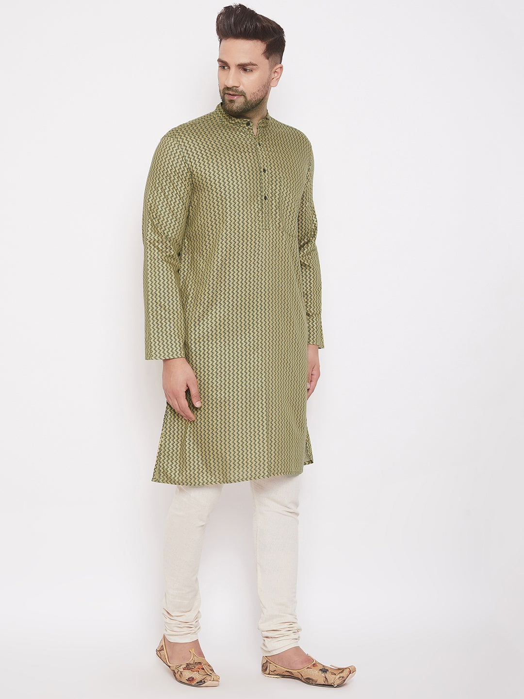 Men's Green Printed Festive Kurta