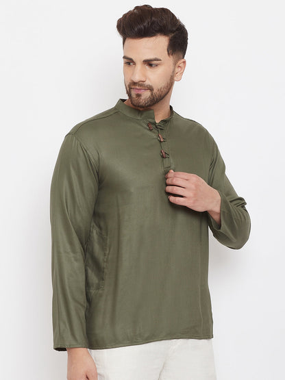 Men's Olive Green Button Placket Shirt Kurta