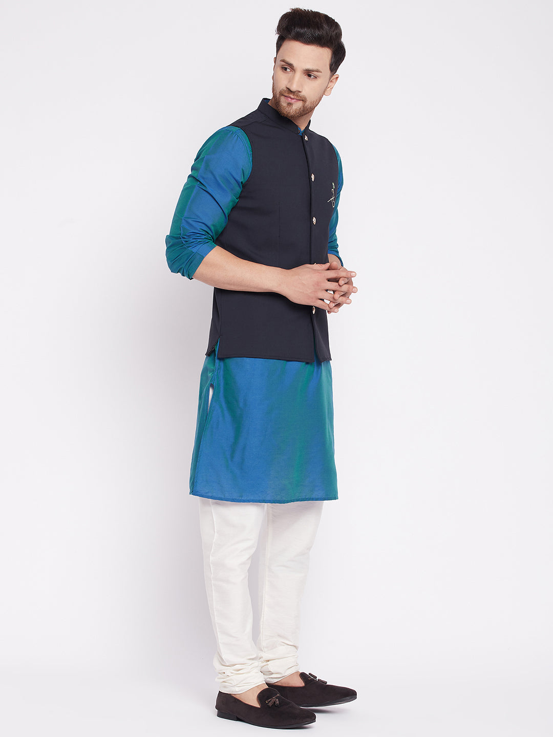 Men's Nehru Jacket With Embroided Insignia Of Lord Krishna -