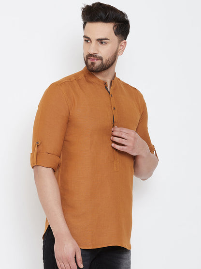 Men's Orange Linen Shirt Kurta