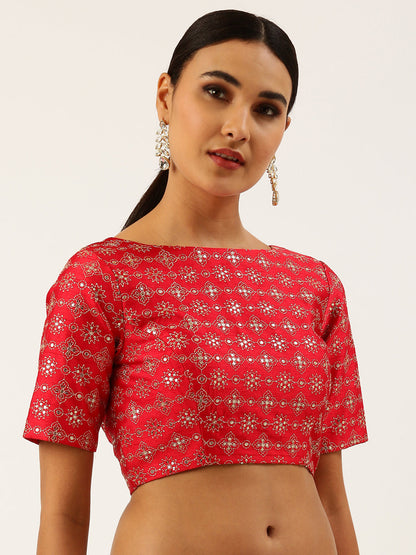 Women's Red Toned Zari Work Pure Art Silk Readymade Blouse