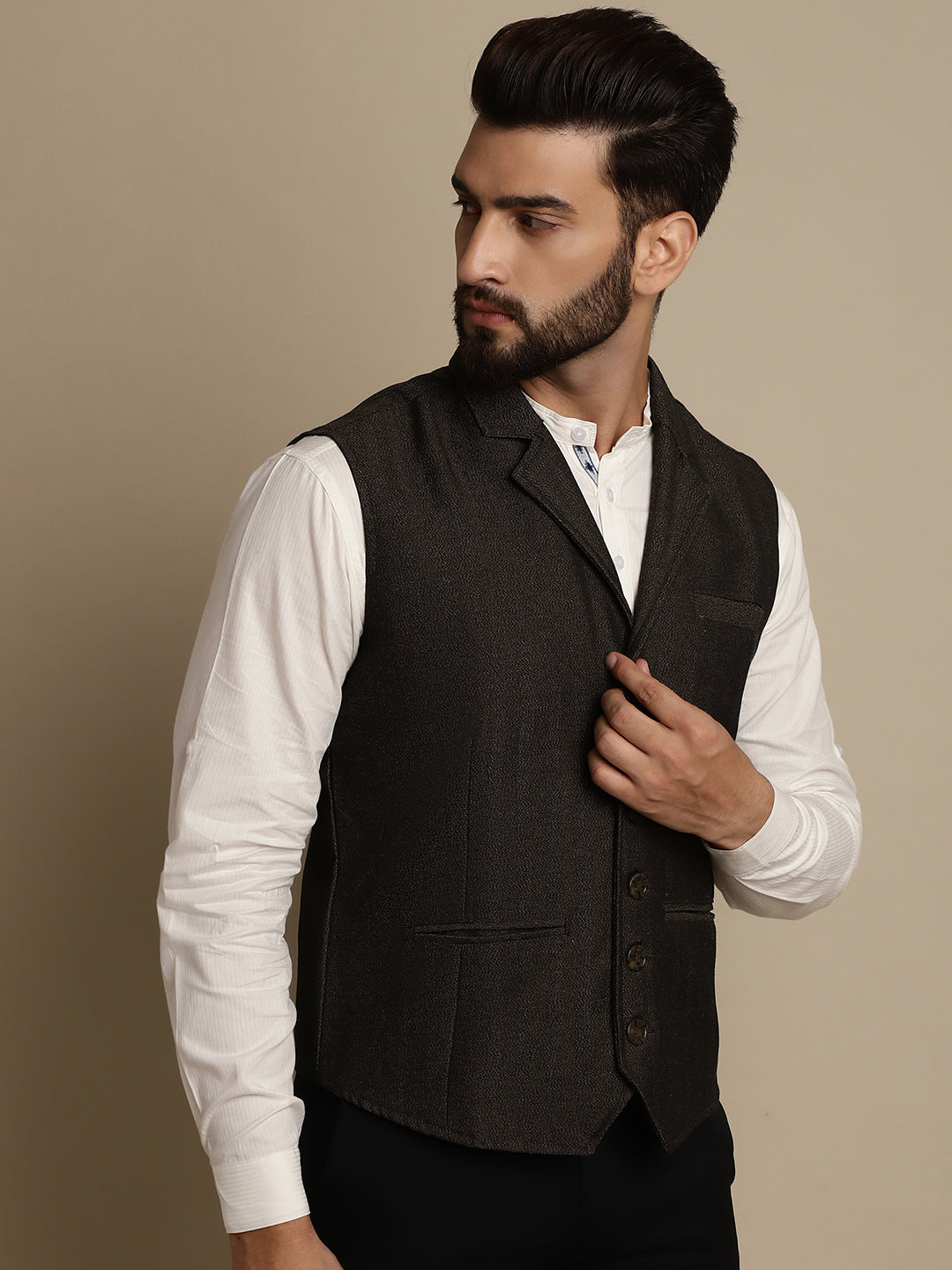 Men's Wool Waistcoat With Notched Lapel