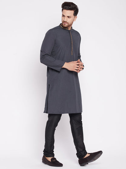 Men's Long Kurta with Band Collar -