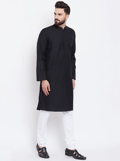 Men's Solid Black Linen Kurta